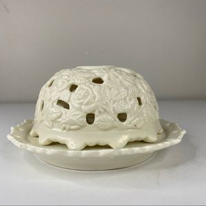 Vintage Mid Century Modern Off White Floral Ceramic Design Fairy Lamp